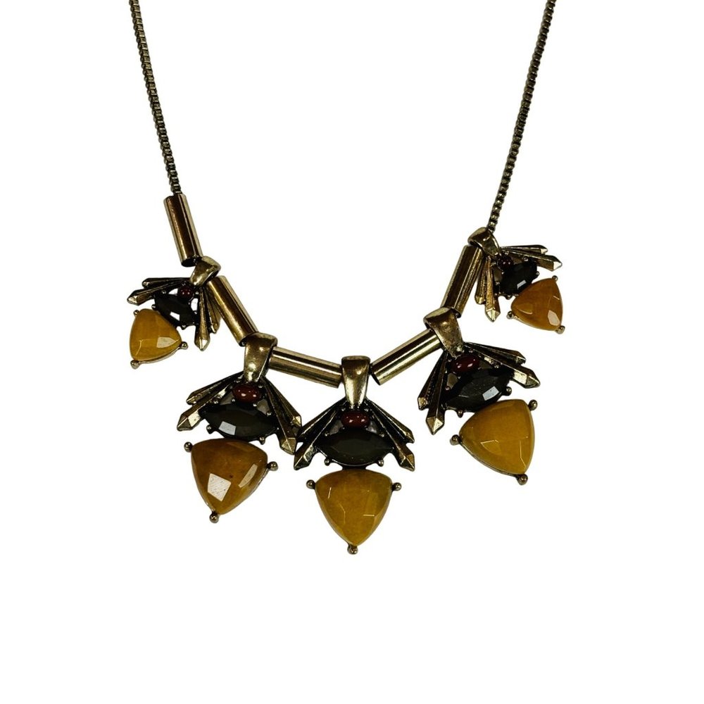 Large Beaded Statement Bib Necklace Gold Red Green 2000's